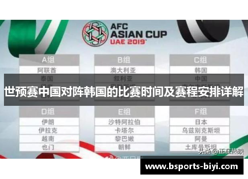 世预赛中国对阵韩国的比赛时间及赛程安排详解